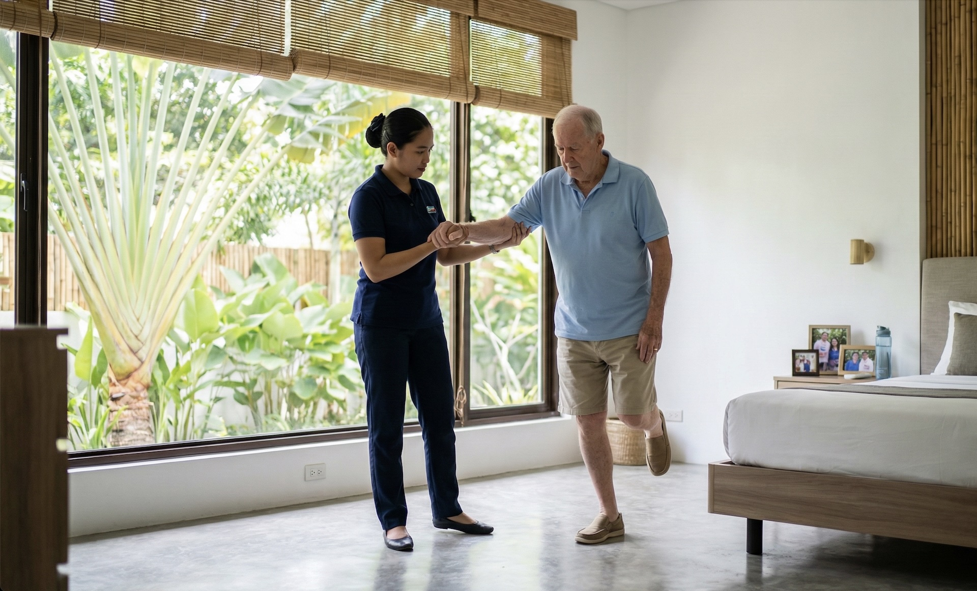 Warm, sunlit Philippine care facility with tropical garden views - showcasing the personalized, home-like environment for elder care