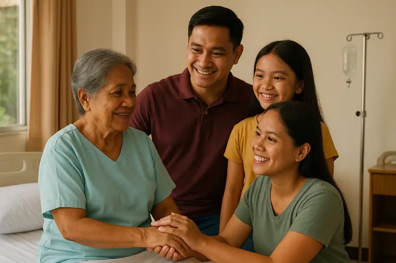 Family visiting resident in Philippine care facility