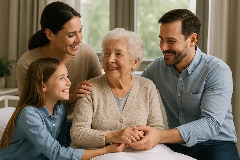 Family visiting loved one in care facility