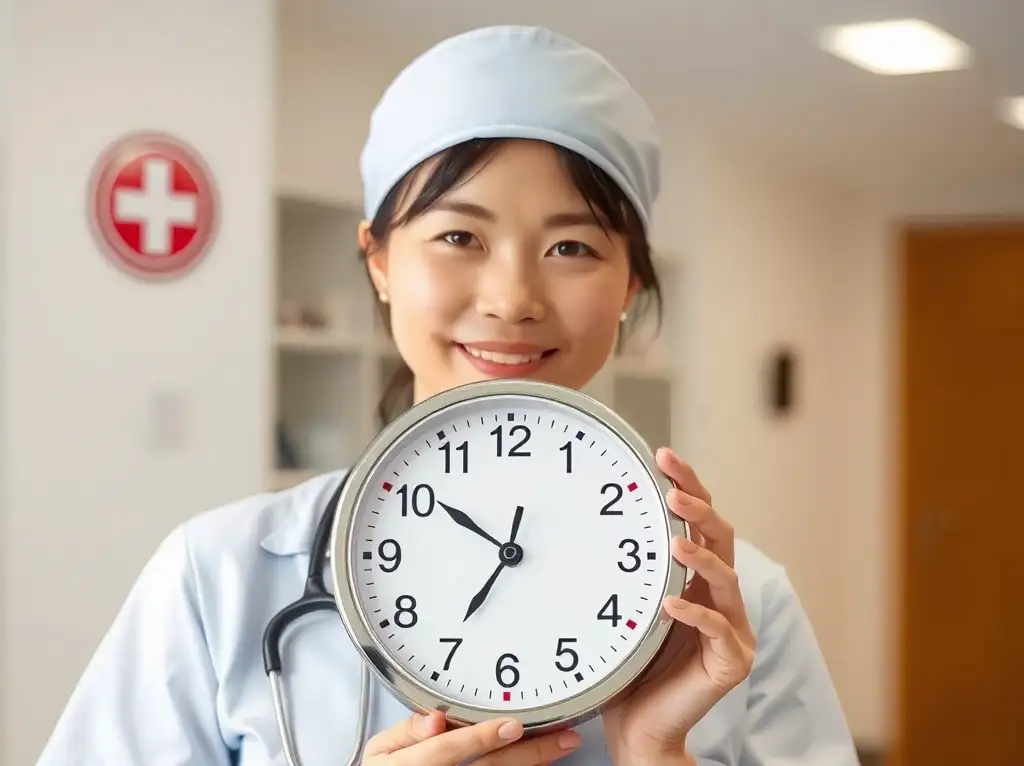 Nurse holding a clock.