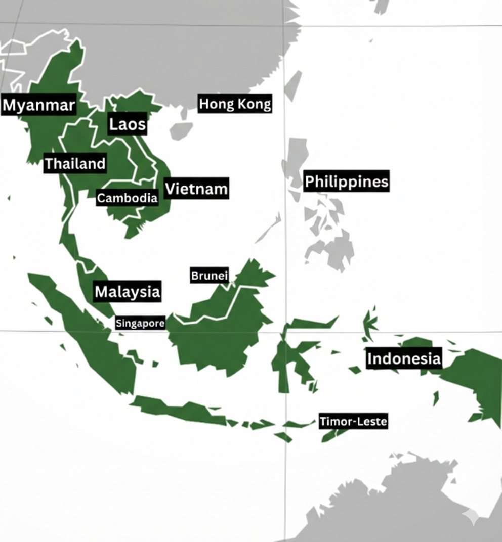 Southeast Asia map showing Philippines, Thailand, Malaysia, and Vietnam